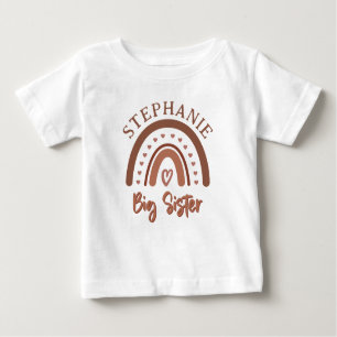 T-shirt Pour Bébé Personnalisé Boho Big Sister Rainbow Matching Sibl