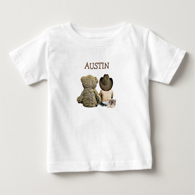 T-shirt Pour Bébé Personnalisé Cowboy et Teddy Bear Tee (Devant)