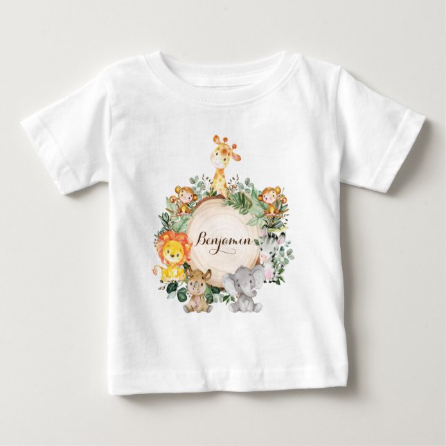 T-shirt Pour Bébé Personnalisé Cute Baby Jungle Safari Animaux (Devant)