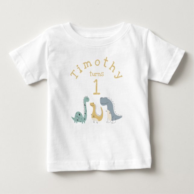 T-shirt Pour Bébé Personnalisé Cute Pastel Dinosaures Anniversaire (Devant)
