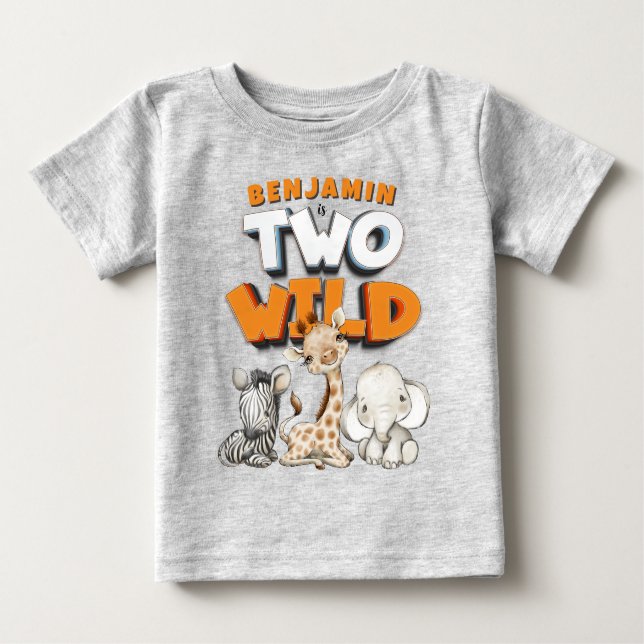 T-shirt Pour Bébé Personnalisé Deux Comics Sauvages Safari 2e annive (Devant)