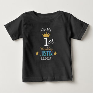T-shirt Pour Bébé Personnalisé Elégant 1er anniversaire couronne or 