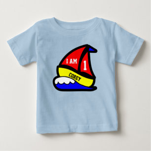 T-shirt Pour Bébé Personnalisé "j'ai 1ans avec le bateau navigué