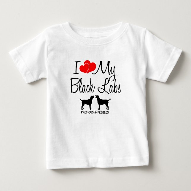 T-shirt Pour Bébé Personnalisé J'aime mes deux Black Labs (Devant)