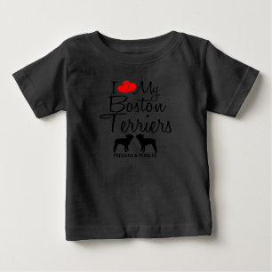 T-shirt Pour Bébé Personnalisé J'Aime Mes Deux Boston Terriers