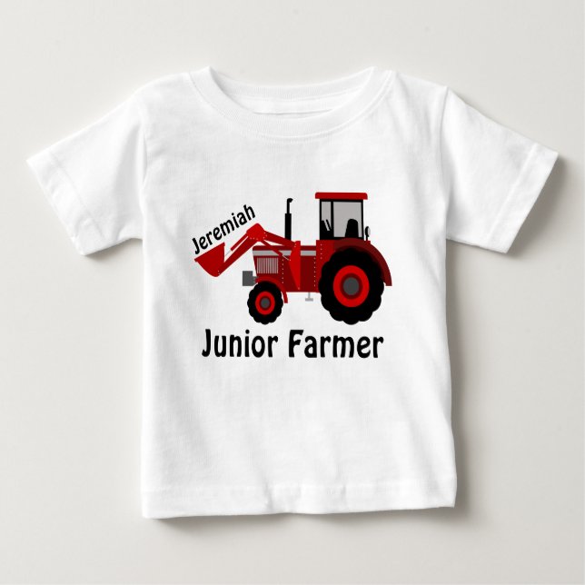 T-shirt Pour Bébé Personnalisé "Junior Farmer" et Red Tractor (Devant)