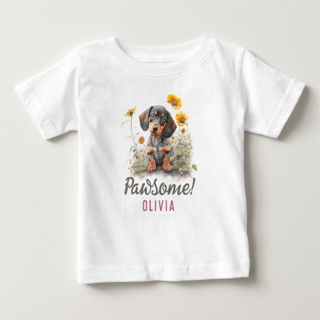 T-shirt Pour Bébé Personnalisé mignon Dachshund Chien (Devant)