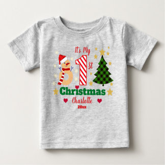 T-shirt Pour Bébé Personnalisé Mon 1er Sucre de canne Noël Snowman