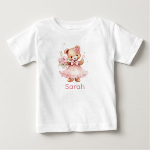 T-shirt Pour Bébé Personnalisé Nom Pink Teddy Bear Baby Shirt