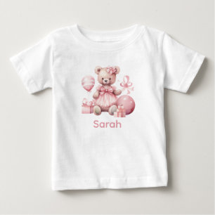 T-shirt Pour Bébé Personnalisé Nom Pink Teddy Bear Baby Shirt