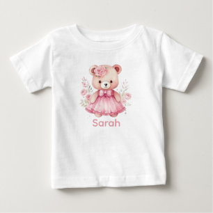 T-shirt Pour Bébé Personnalisé Nom Pink Teddy Bear Baby Shirt