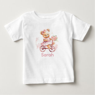 T-shirt Pour Bébé Personnalisé Nom Pink Teddy Bear Baby Shirt