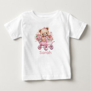 T-shirt Pour Bébé Personnalisé Nom Pink Teddy Bear Baby Shirt