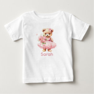 T-shirt Pour Bébé Personnalisé Nom Pink Teddy Bear Baby Shirt