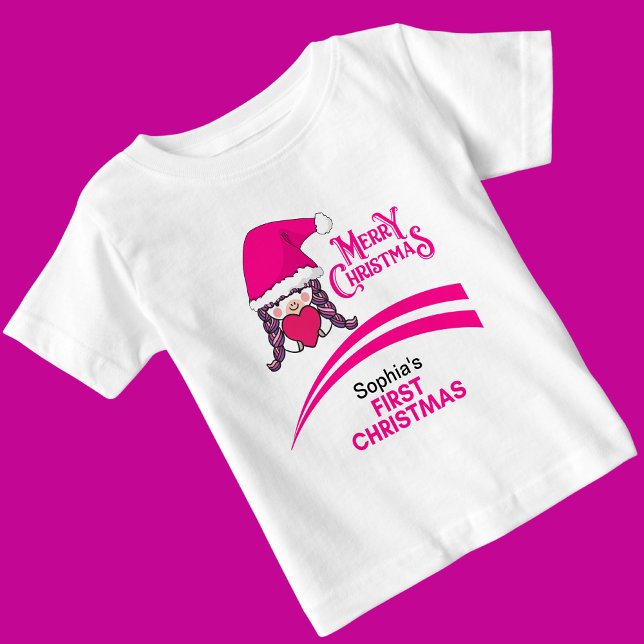 T-shirt Pour Bébé Personnalisé Premier Noël, Joyeux Noël (Créateur téléchargé)