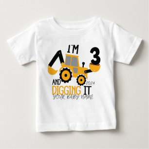 T-shirt Pour Bébé Personnalisé Trois 3e Anniversaire Construction