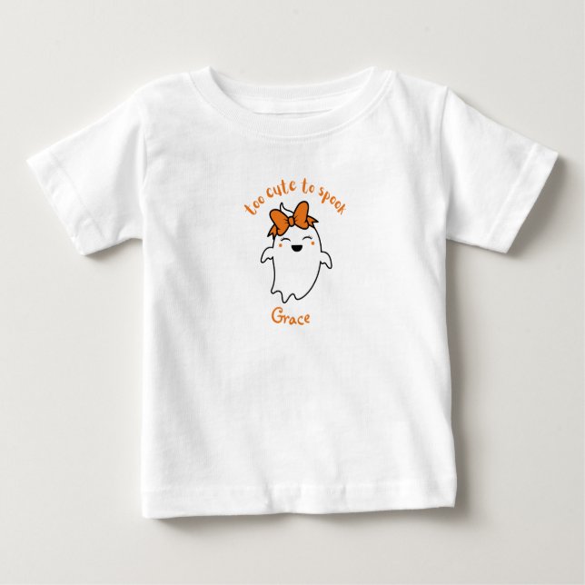 T-shirt Pour Bébé Personnalisé Trop mignon Pour Parler Halloween (Devant)