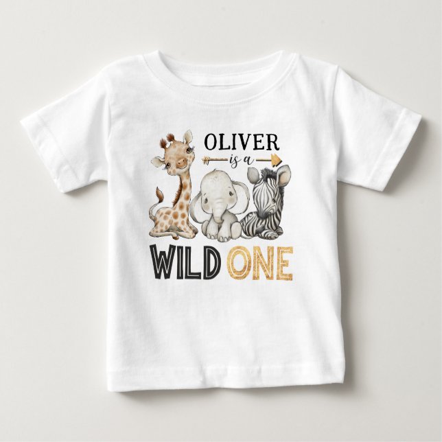 T-shirt Pour Bébé Personnalisé WILD ONE Safari premier anniversaire (Devant)