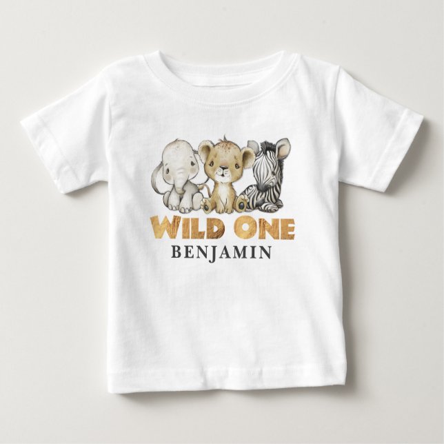 T-shirt Pour Bébé Personnalisé WILD ONE Safari premier anniversaire  (Devant)