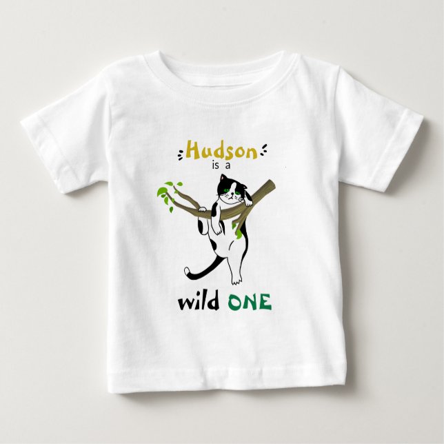 T-shirt Pour Bébé Personnalisé Wild One Tuxedo Kitty 1er anniversair (Devant)
