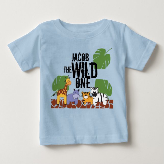 T-shirt Pour Bébé Personnalisé WILI ONE Safari bleu premier annivers (Devant)