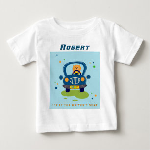 T-shirt Pour Bébé Personnaliser Chat dans la voiture Bleue Cute