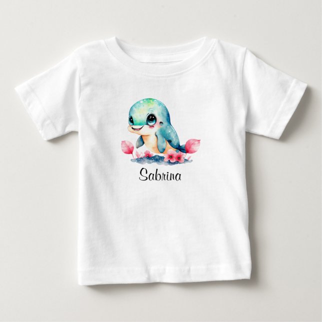 T-shirt Pour Bébé Personnaliser Enfants Bébé Enfant Dauphin Aquarell (Devant)