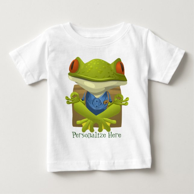 T-shirt Pour Bébé Personnaliser la méditation Grenouille verte drôle (Devant)