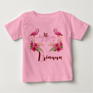 T-shirt Pour Bébé Personnaliser le Flamant rose Hibiscus rose Fille