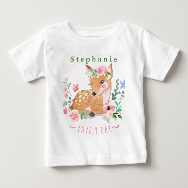 T-shirt Pour Bébé Personnaliser le jour charmant du cerf à l'extérie (Devant)