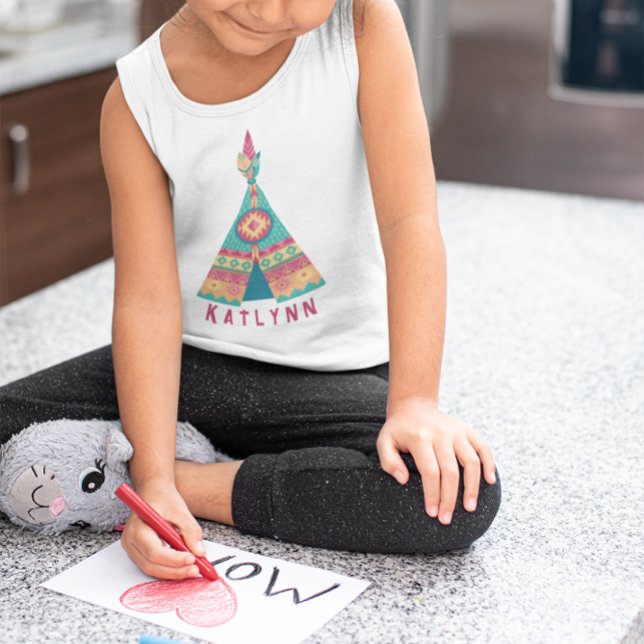 T-shirt Pour Bébé Personnaliser les filles amérindiennes roses et bl (Personalize Native American Pink and Blue Girls Baby T-Shirt )