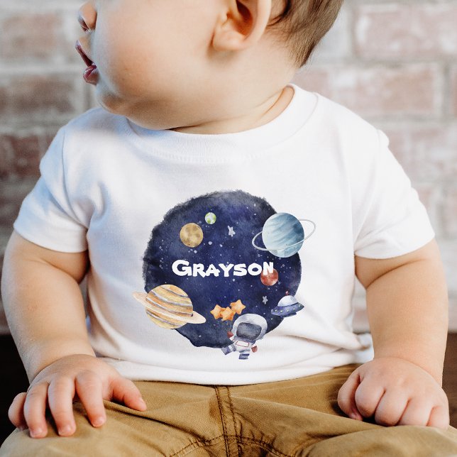 T-shirt Pour Bébé Personnaliser Nom Planète vaisseau spatial Baby (Personalize Name Planet Spaceship Baby Baby T-Shirt)