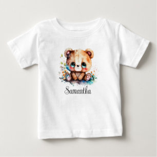 T-shirt Pour Bébé Personnaliser Nursery Kids Room Bear Cub Aquarelle