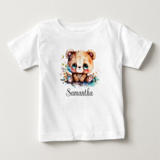 T-shirt Pour Bébé Personnaliser Nursery Kids Room Bear Cub Aquarelle (Devant)