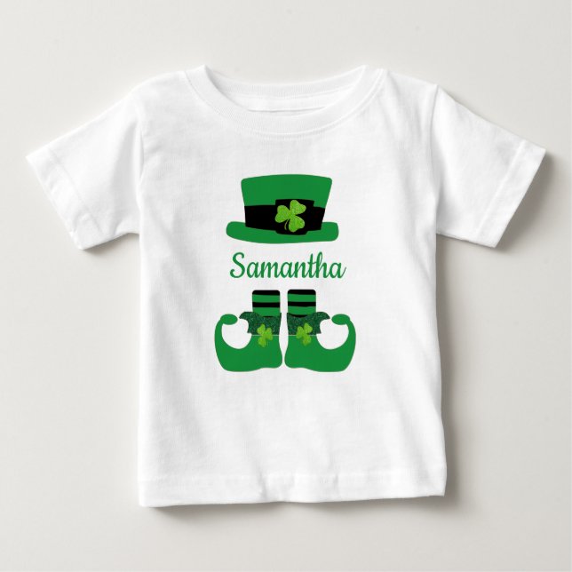 T-shirt Pour Bébé Personnaliser St. Patrick's Leprechaun Vert Noir  (Devant)