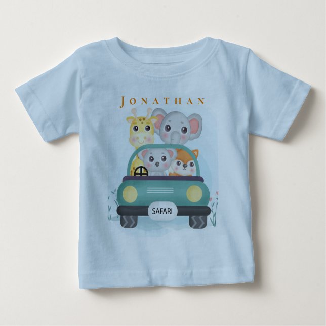 T-shirt Pour Bébé Personnalisez Animaux de Safari Mignons en Route  (Devant)