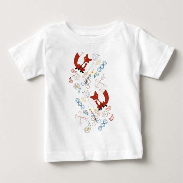 T-shirt Pour Bébé Personnalisez ce Motif Woodland Fox moderne (Devant)