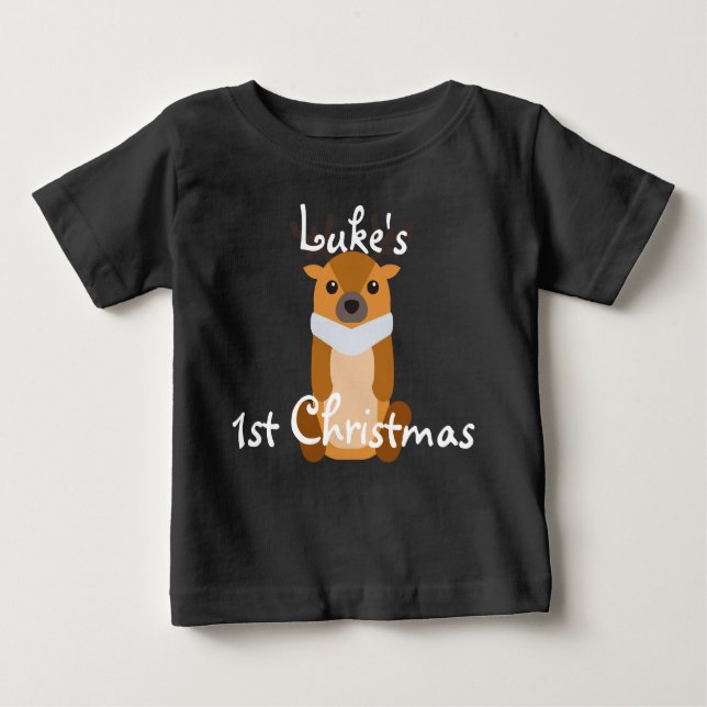 T-shirt Pour Bébé Personnalisez le renne mignon du premier Noël du (Devant)