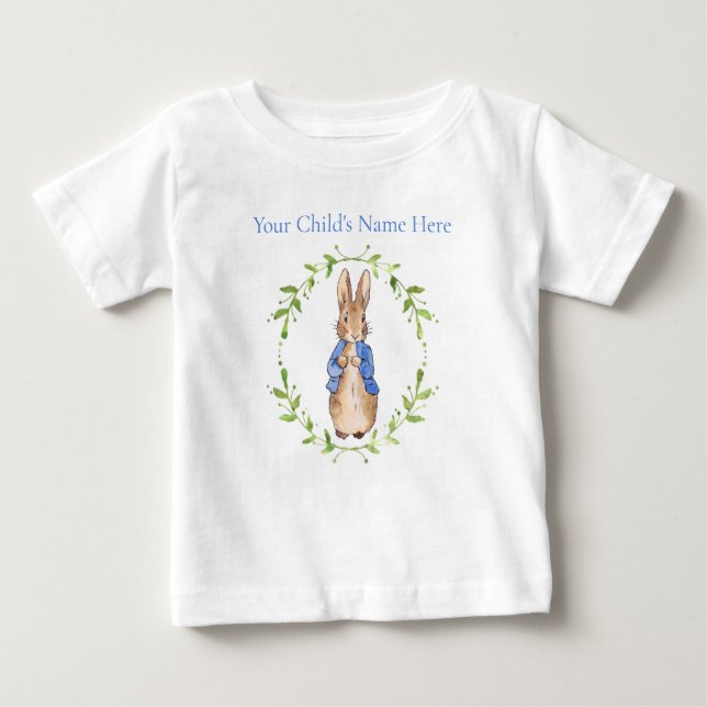 T-shirt Pour Bébé Personnalisez Pierre le lapin avec le nom de l'enf (Devant)