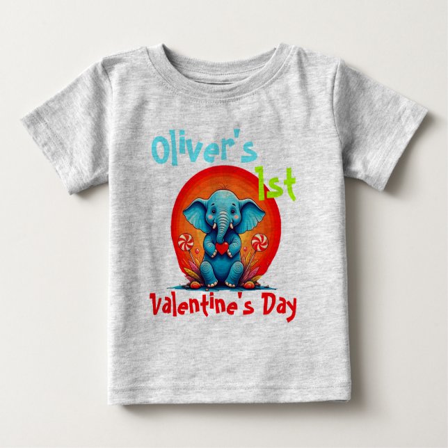 T-shirt Pour Bébé Personnel Ma PREMIÈRE VALENTINE s bébé éléphant bé (Devant)
