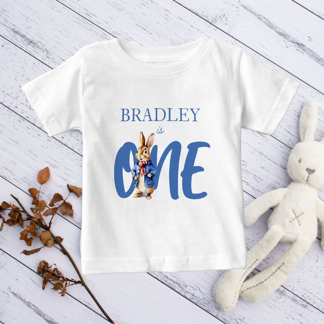 T-shirt Pour Bébé Peter lapin fête d'anniversaire d'hiver photo (Peter Rabbit birthday party personalized name t-shirt cute bunny first birthday photo props)