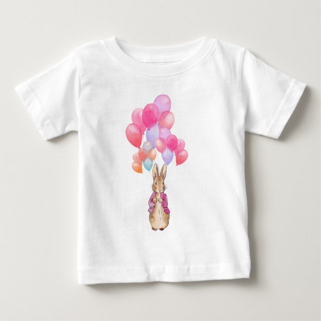 T-shirt Pour Bébé Peter le lapin rose Veste et Ballons (Devant)