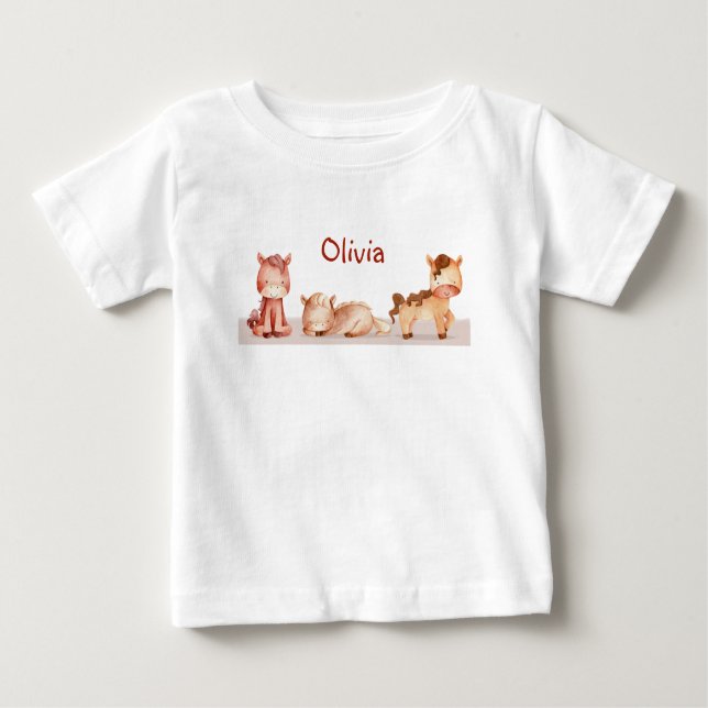 T-shirt Pour Bébé Petit animal de ferme Nom personnalisé (Devant)