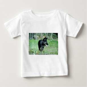 T-shirt Pour Bébé Petit animal gris de Loup-été (noir-phase)