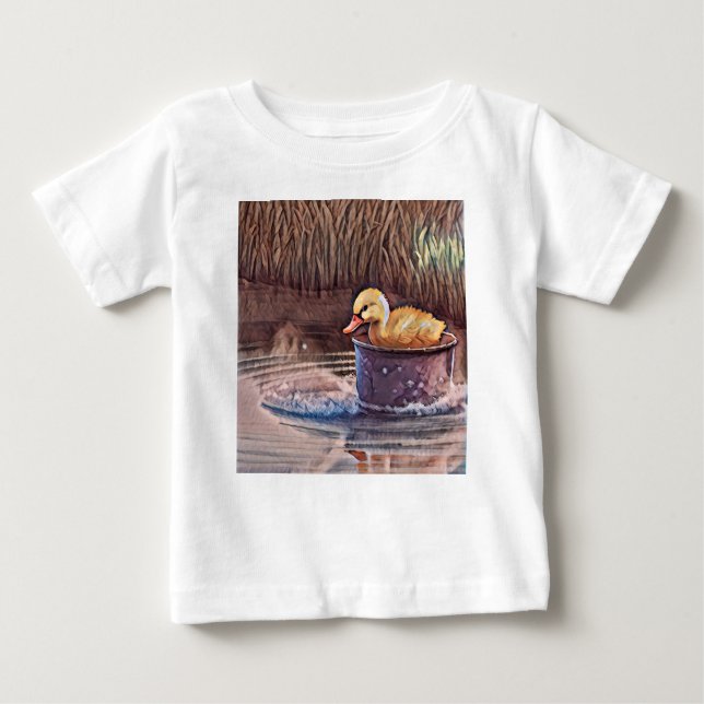 T-shirt Pour Bébé Petit Canard Jaune Jouant Dans Le Seau (Devant)