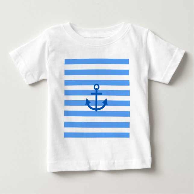 T-shirt Pour Bébé Petit capitaine Motif bleu et blanc avec Ancre (Devant)