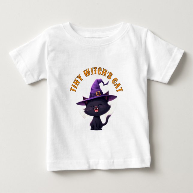 T-shirt Pour Bébé Petit Chat Sorcier pour Bébé Halloween 🎃 (Devant)