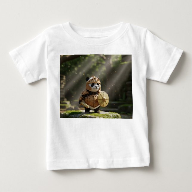 T-shirt Pour Bébé Petit Chevalier Panda en Armure de Bois (Devant)