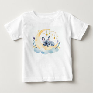 T-shirt Pour Bébé Petit Chien de taureau français sur la Lune -