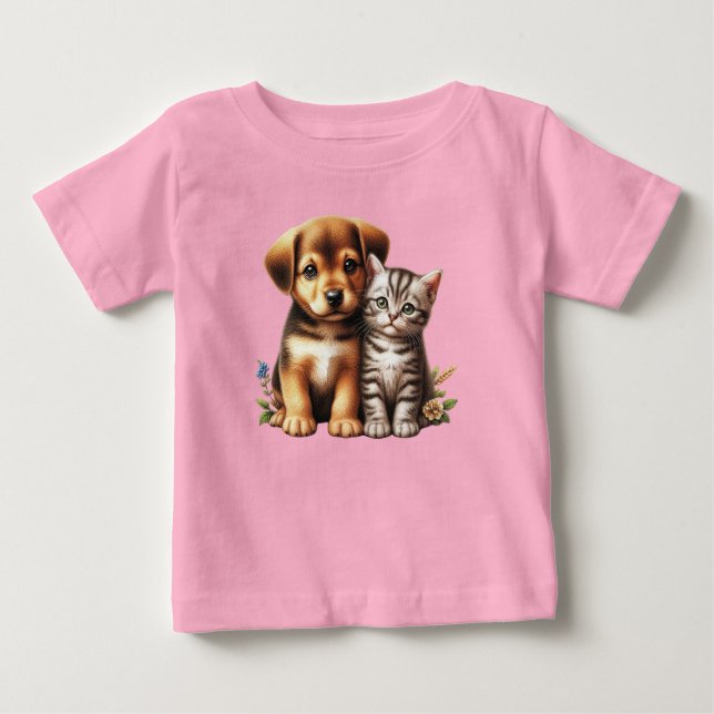T-shirt Pour Bébé Petit chiot/chaton (Devant)